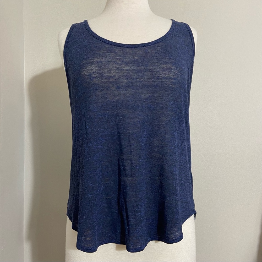 Old Navy Linen Blend Sheer Burnout Tank Heathered Royal Blue L Large